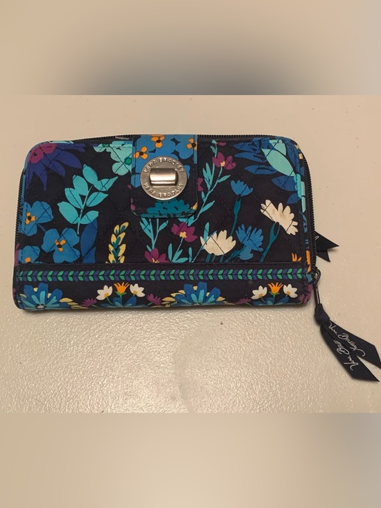 Vera Bradley Handbags - Vera Bradley Black Floral Quilted Zip Wallet with Teal & Blue Accents